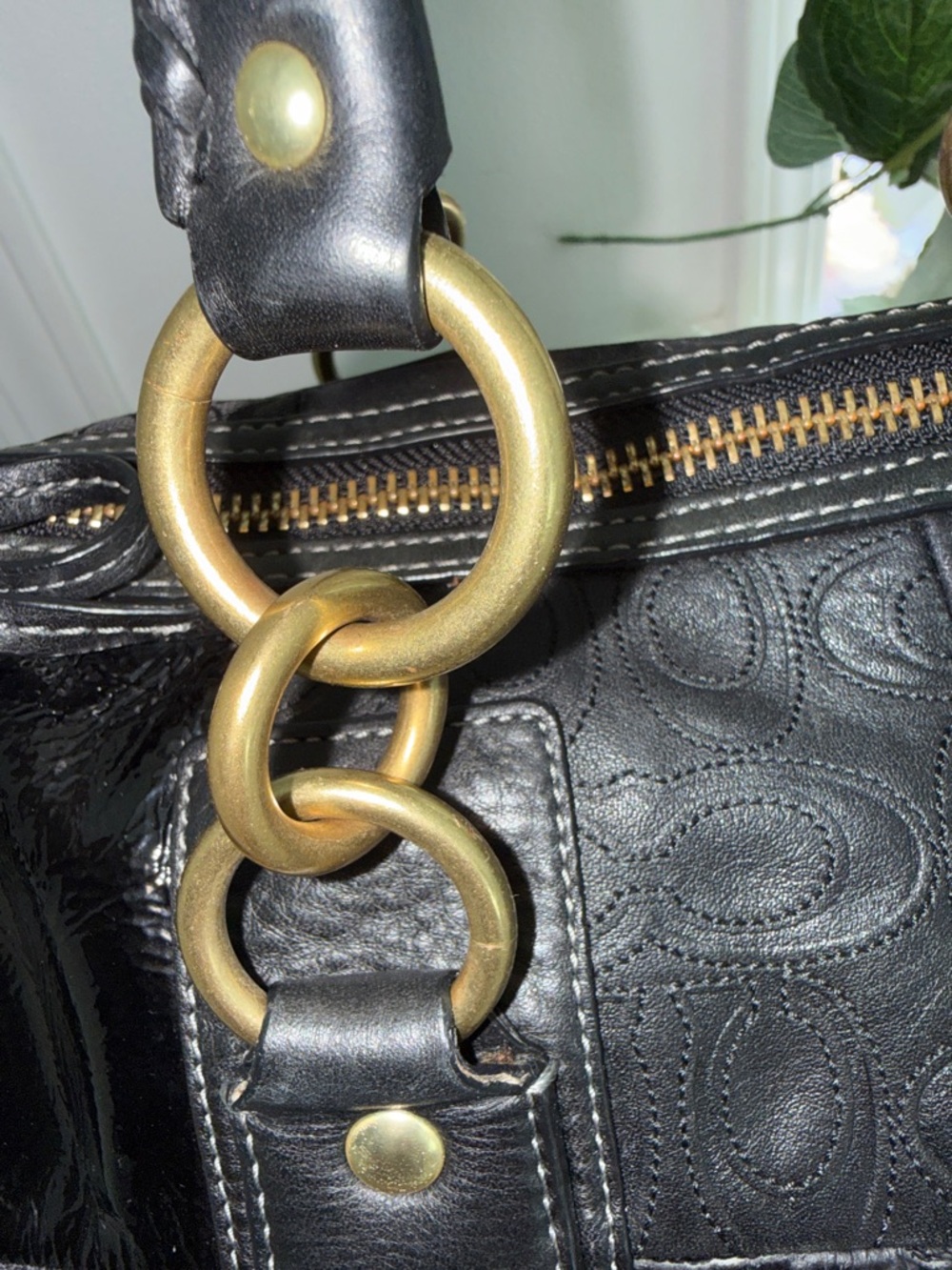 Coach vintage Black Patchwork Tote with Gold-Tone Hardware - Picture 6 of 15